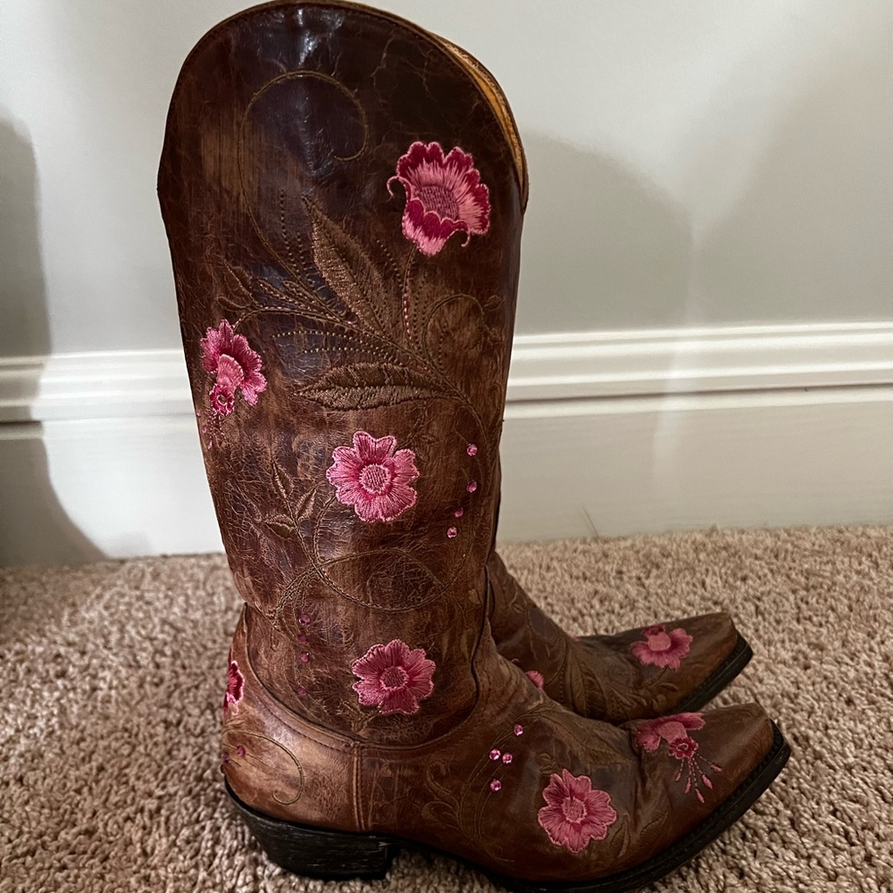 Old Gringo Julie Pink Swarovski Crystal Cowgirl Leather Boots